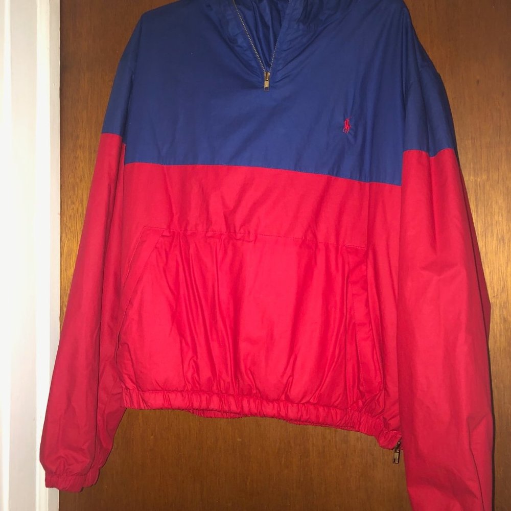 VTG Polo Ralph Lauren P2 Pullover Jacket Rain Coat Navy Blue Red Size Large